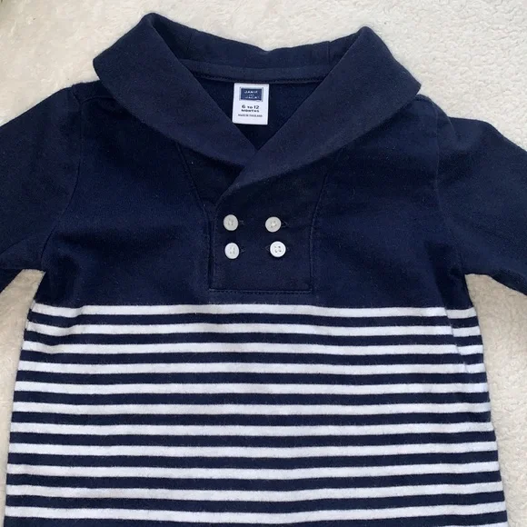 Janie and Jack Navy and White Striped Baby Romper EUC 6-12M - Picture 2 of 9